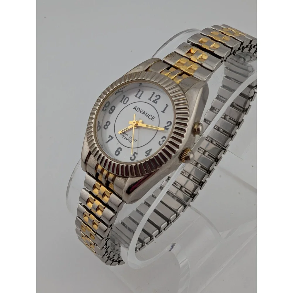 Watch-It Women's Watch Night Light Two‎ Tone Stretch Band 28mm Case- New Battery